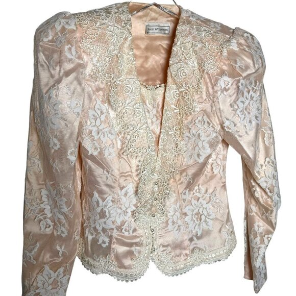Scott McClintock  vintage pink & white lace jacket 80s pearl buttons size medium - Picture 7 of 7